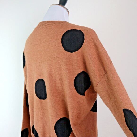 Tahari Size S Polka Dot Pullover Sweater Brown Camel Black - Picture 5 of 9